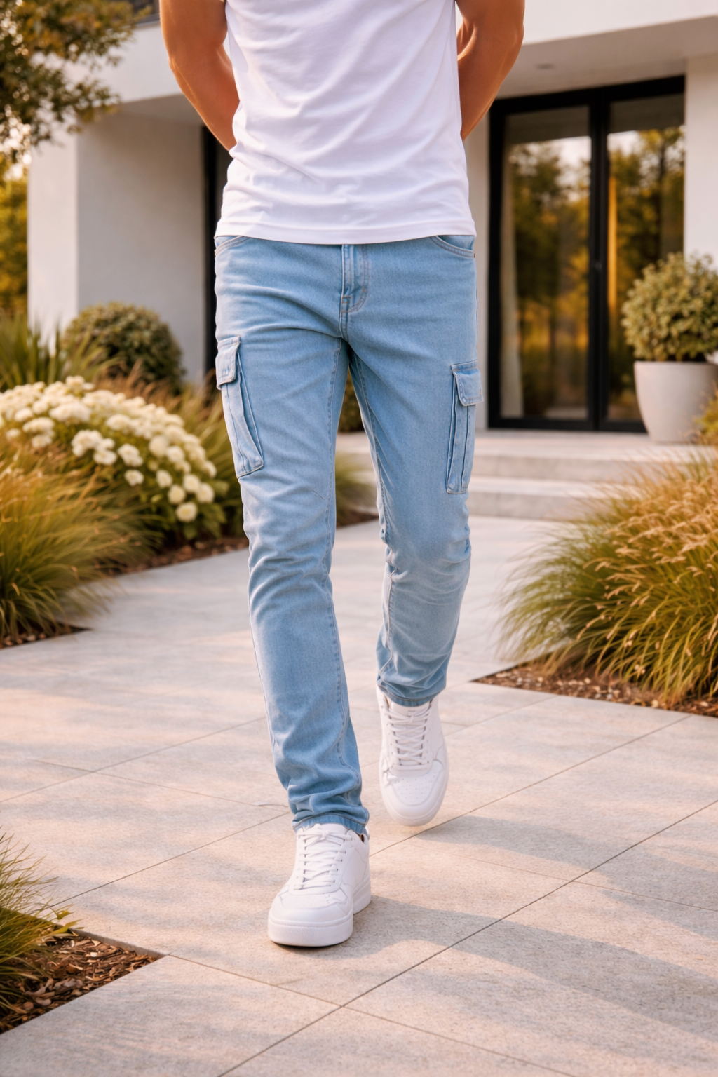 Jean cargo homme coupe slim - Denim extensible avec poches utilitaires et coupe moderne