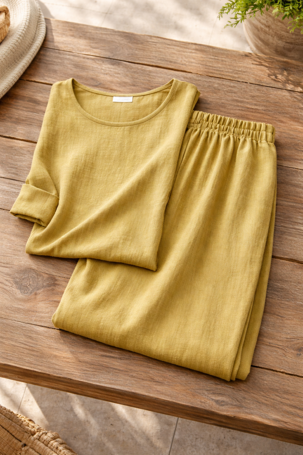 Completo da Donna in Misto Lino con Pantaloni a Gamba Larga