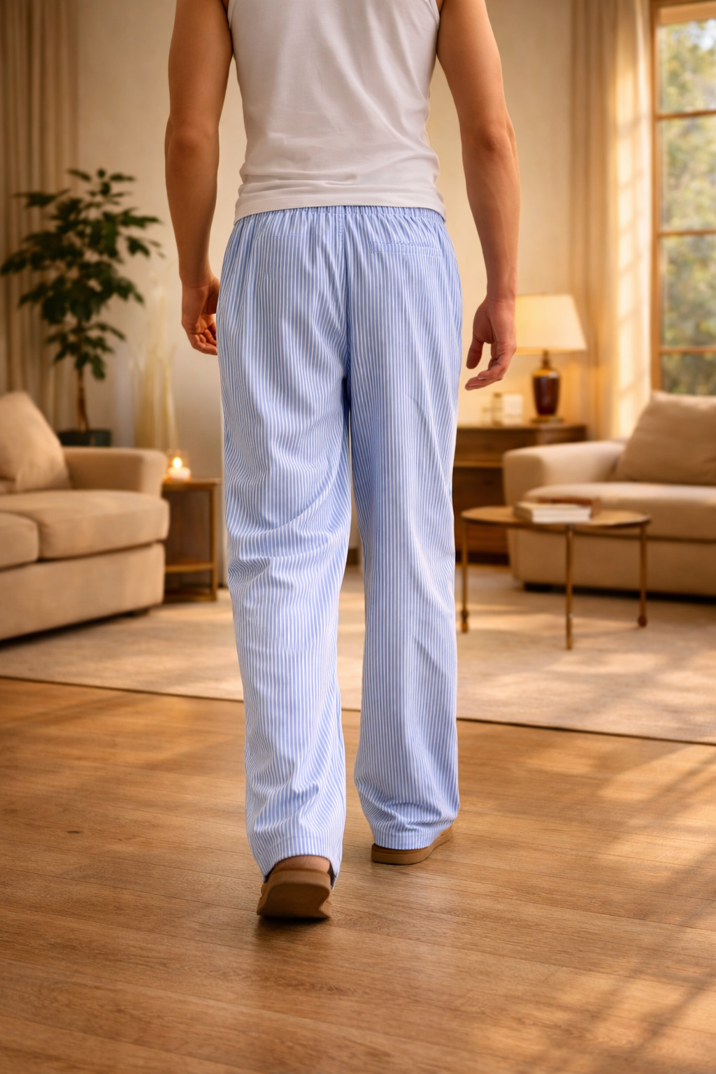 Pantaloni da Uomo a Gamba Larga con Righe e Vestibilità Relaxed