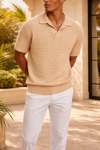 Polo da Uomo in Maglia Testurizzata con Colletto Aperto