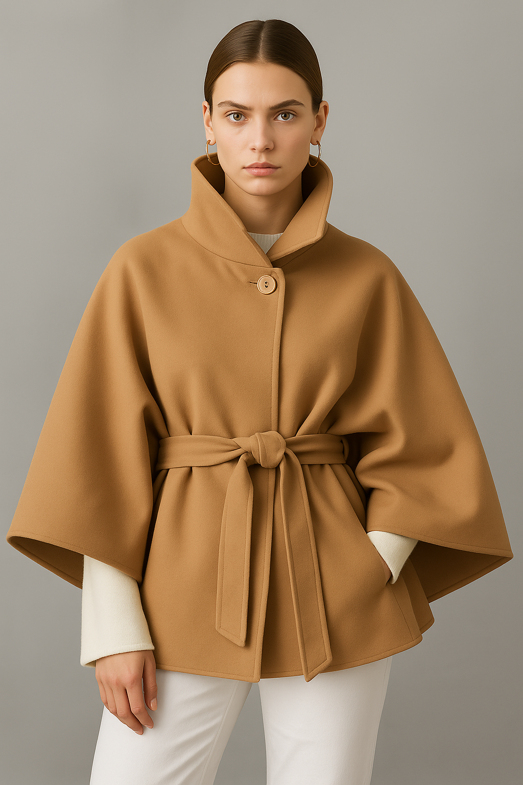 Mantella Donna con Collo Alto e Cintura