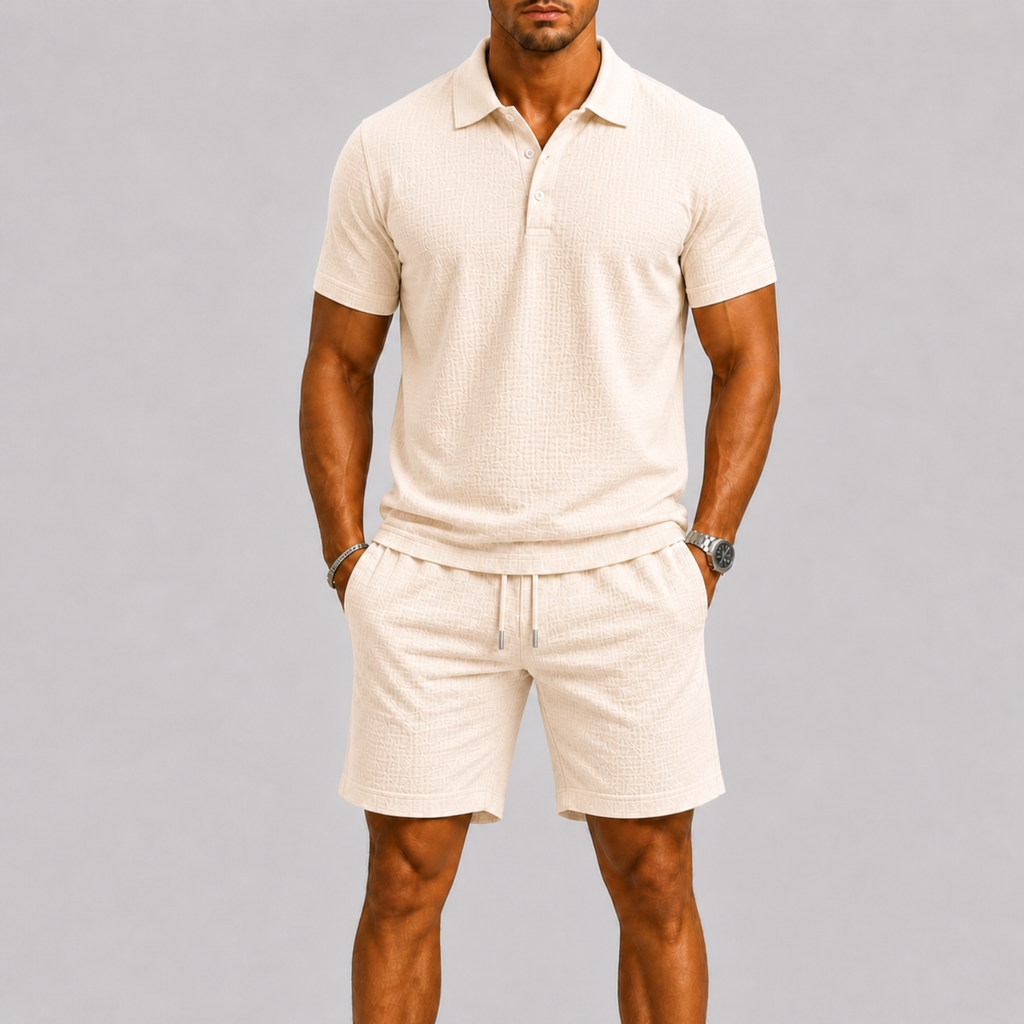 Herre Sommersæt | Jacquard Skjorte & Komfortable Shorts