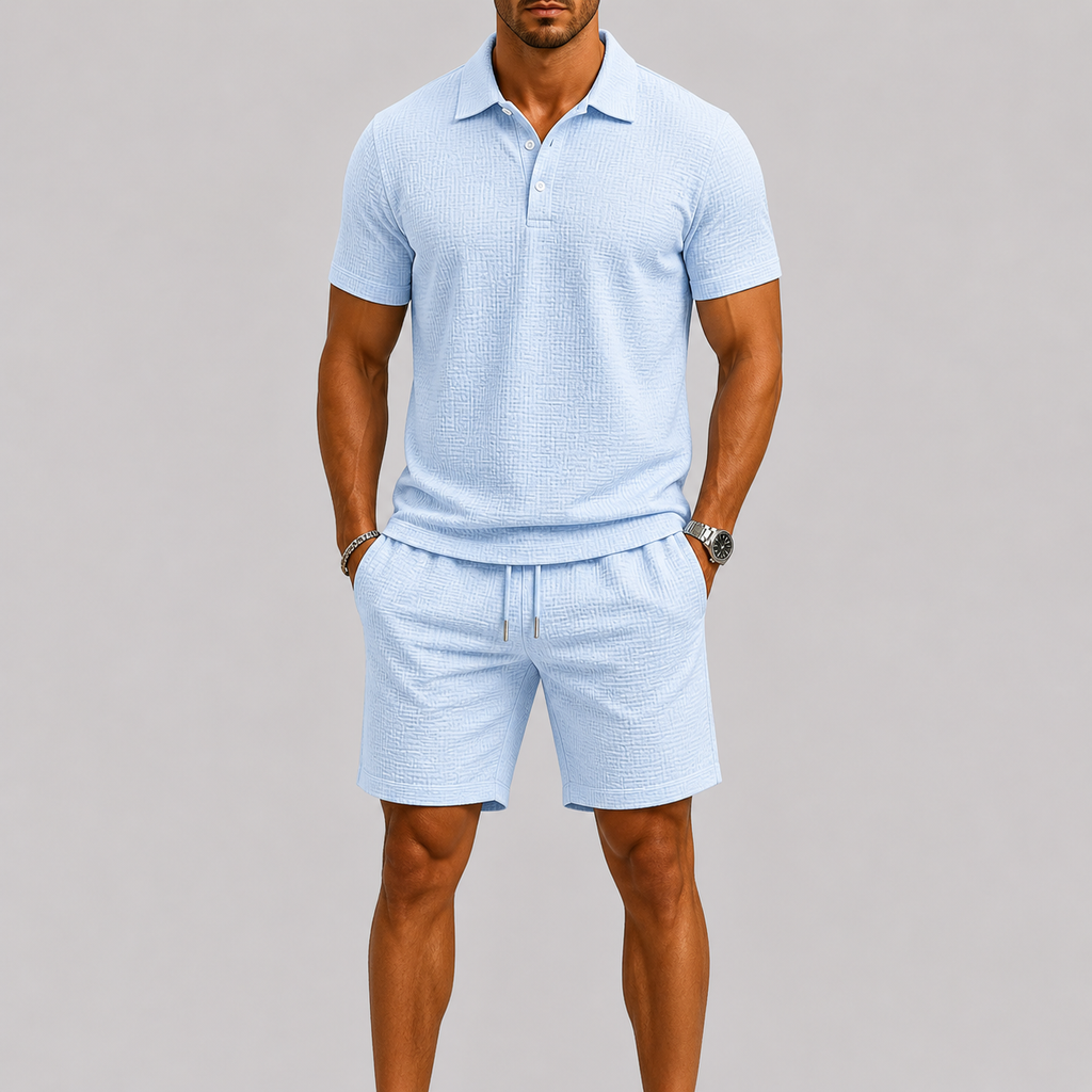 Herre Sommersæt | Jacquard Skjorte & Komfortable Shorts