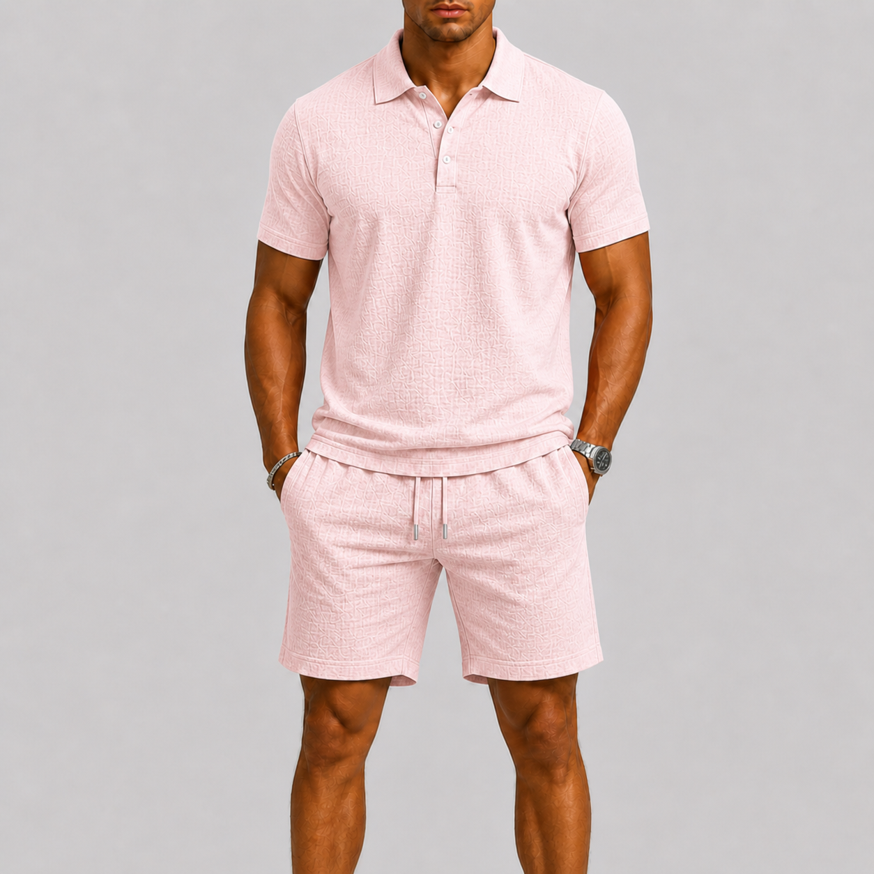 Herre Sommersæt | Jacquard Skjorte & Komfortable Shorts