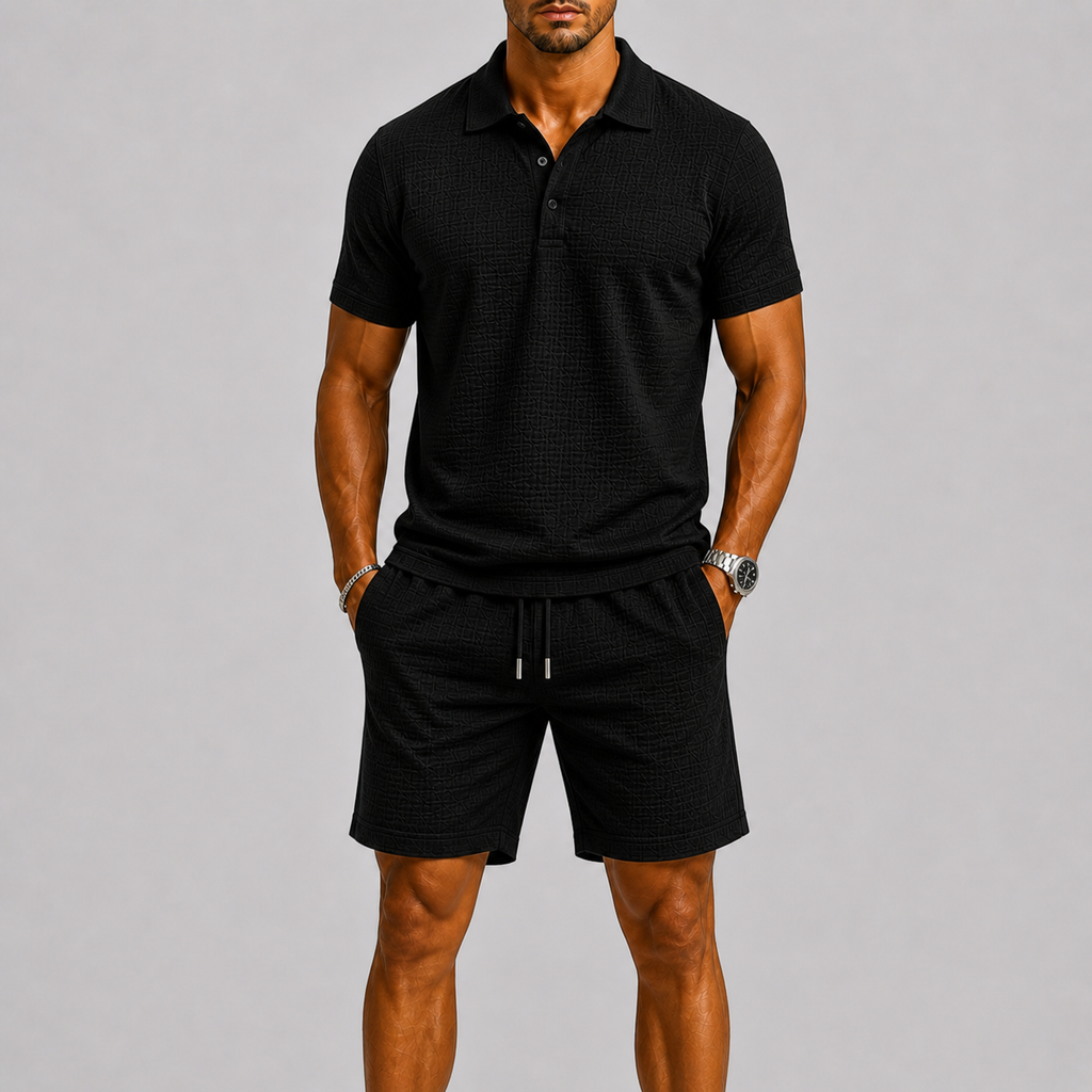 Herre Sommersæt | Jacquard Skjorte & Komfortable Shorts