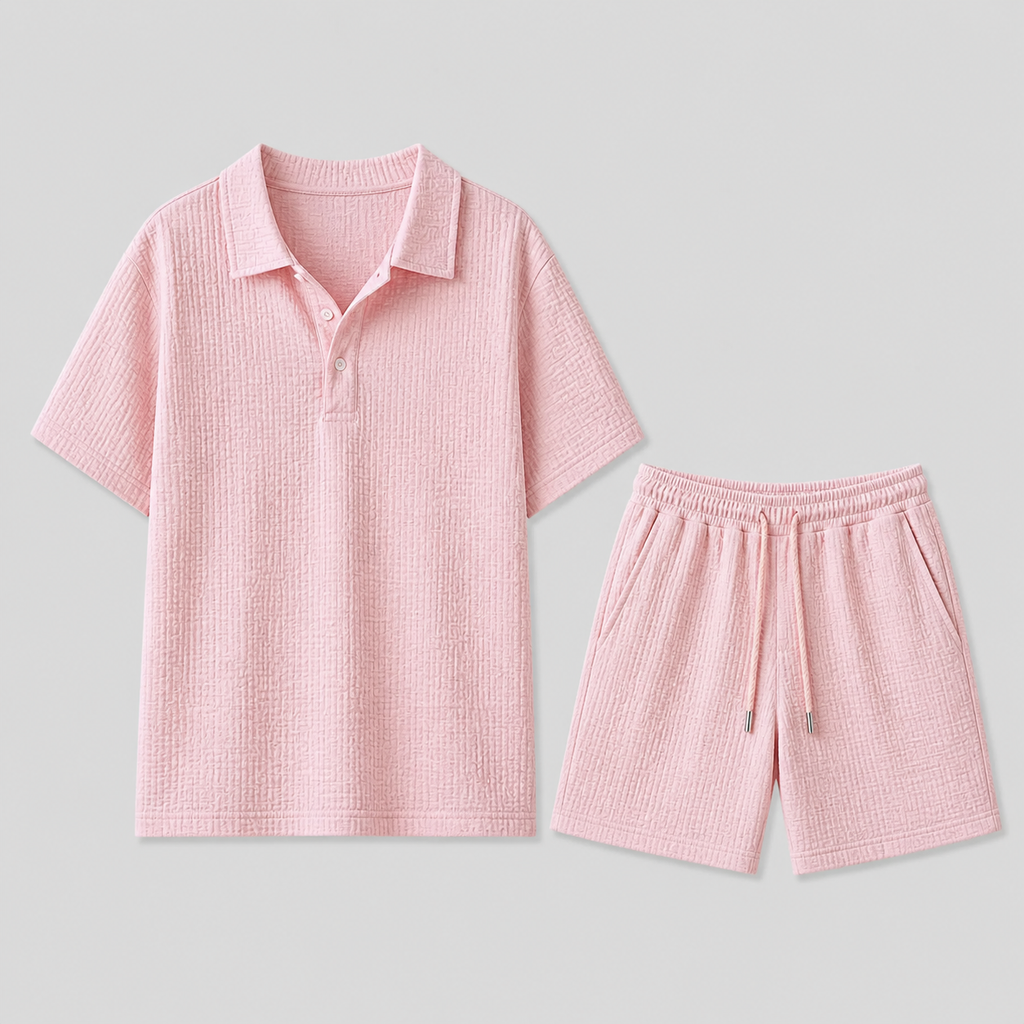 Herre Sommersæt | Jacquard Skjorte & Komfortable Shorts