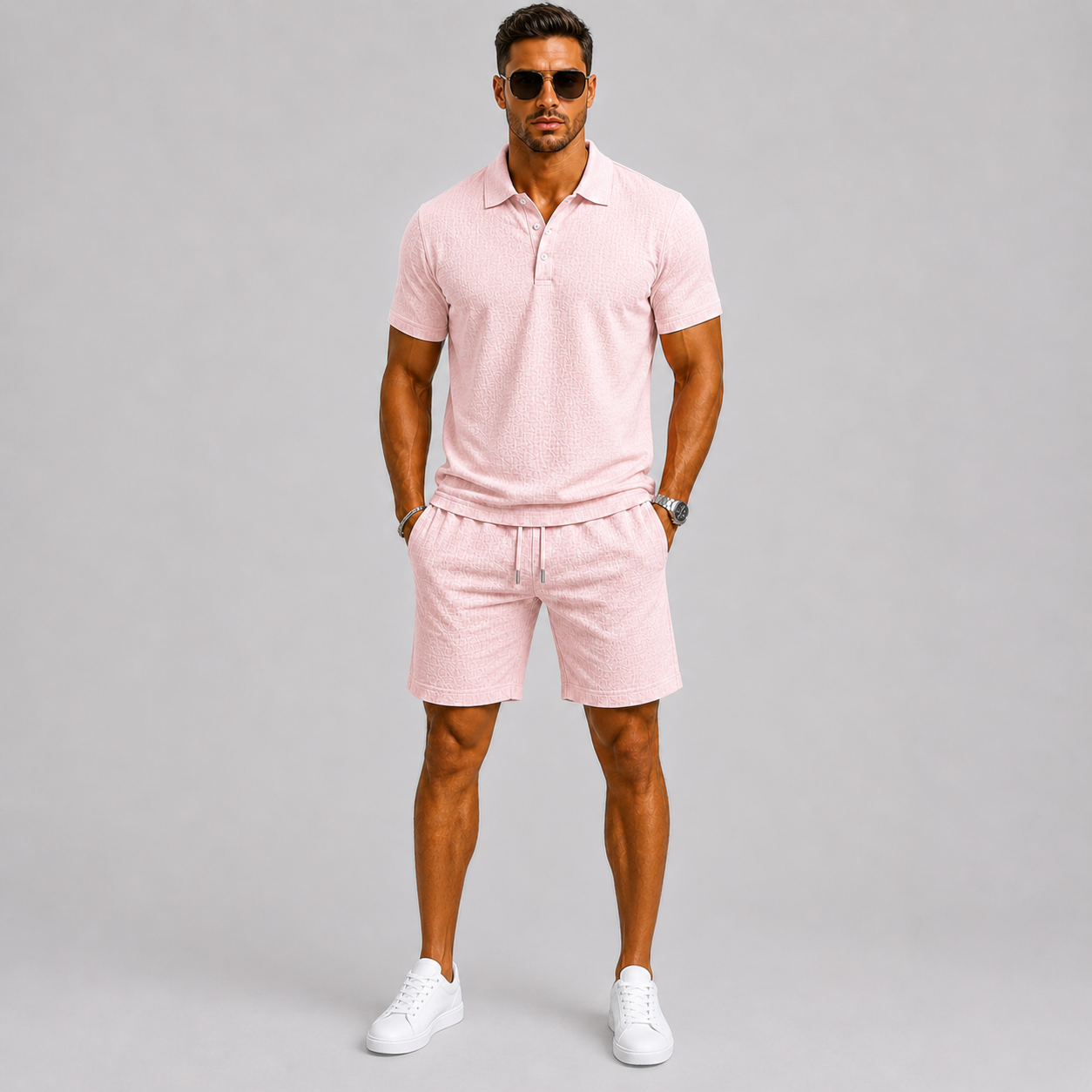 Herre Sommersæt | Jacquard Skjorte & Komfortable Shorts