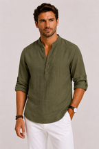 Camicia in Lino con Collo Coreano ANFINITE