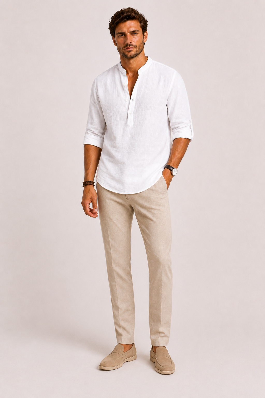 Camicia in Lino con Collo Coreano ANFINITE
