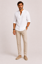 Camicia in Lino con Collo Coreano ANFINITE