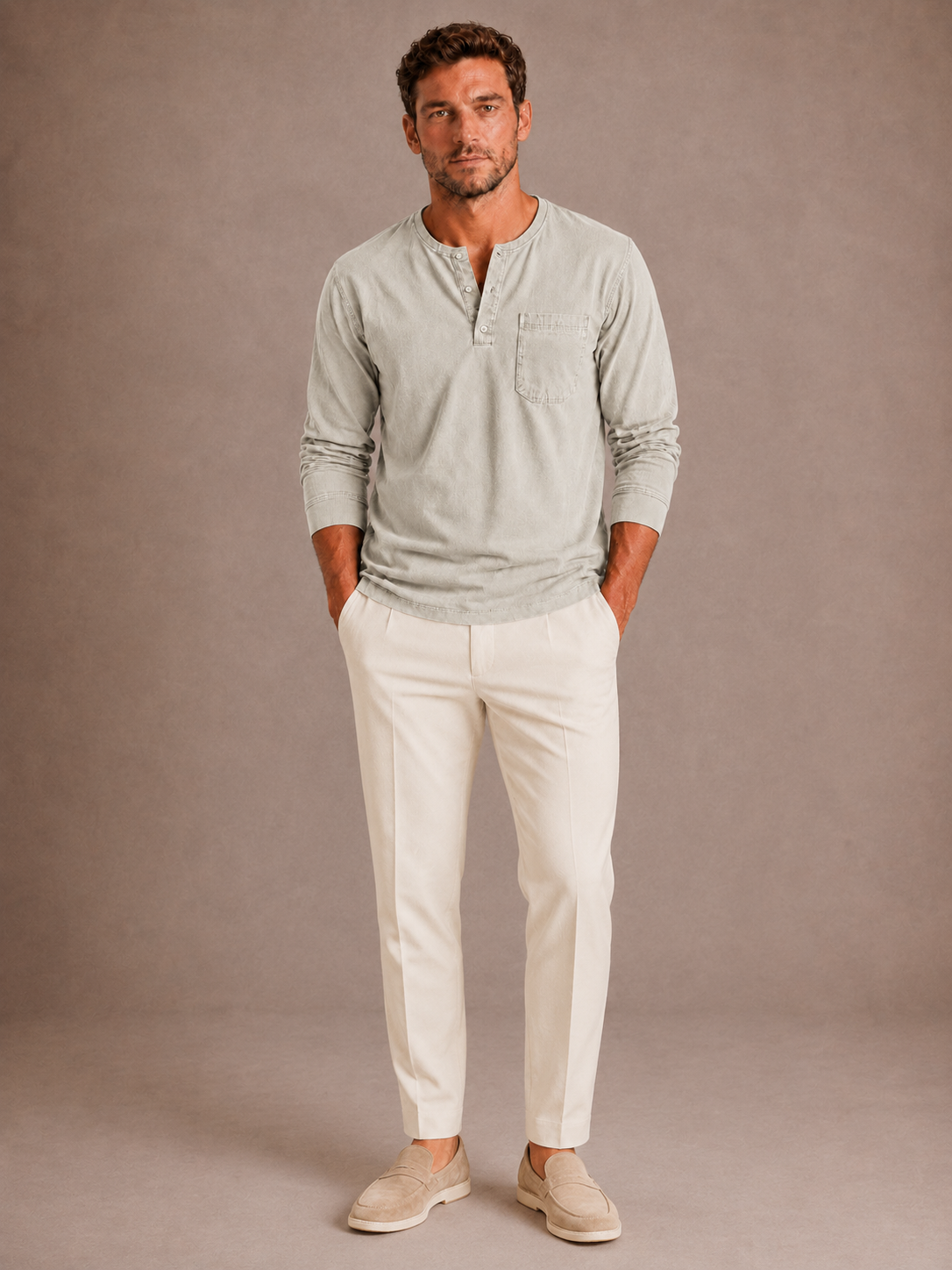 Camiseta Henley de manga larga para hombre