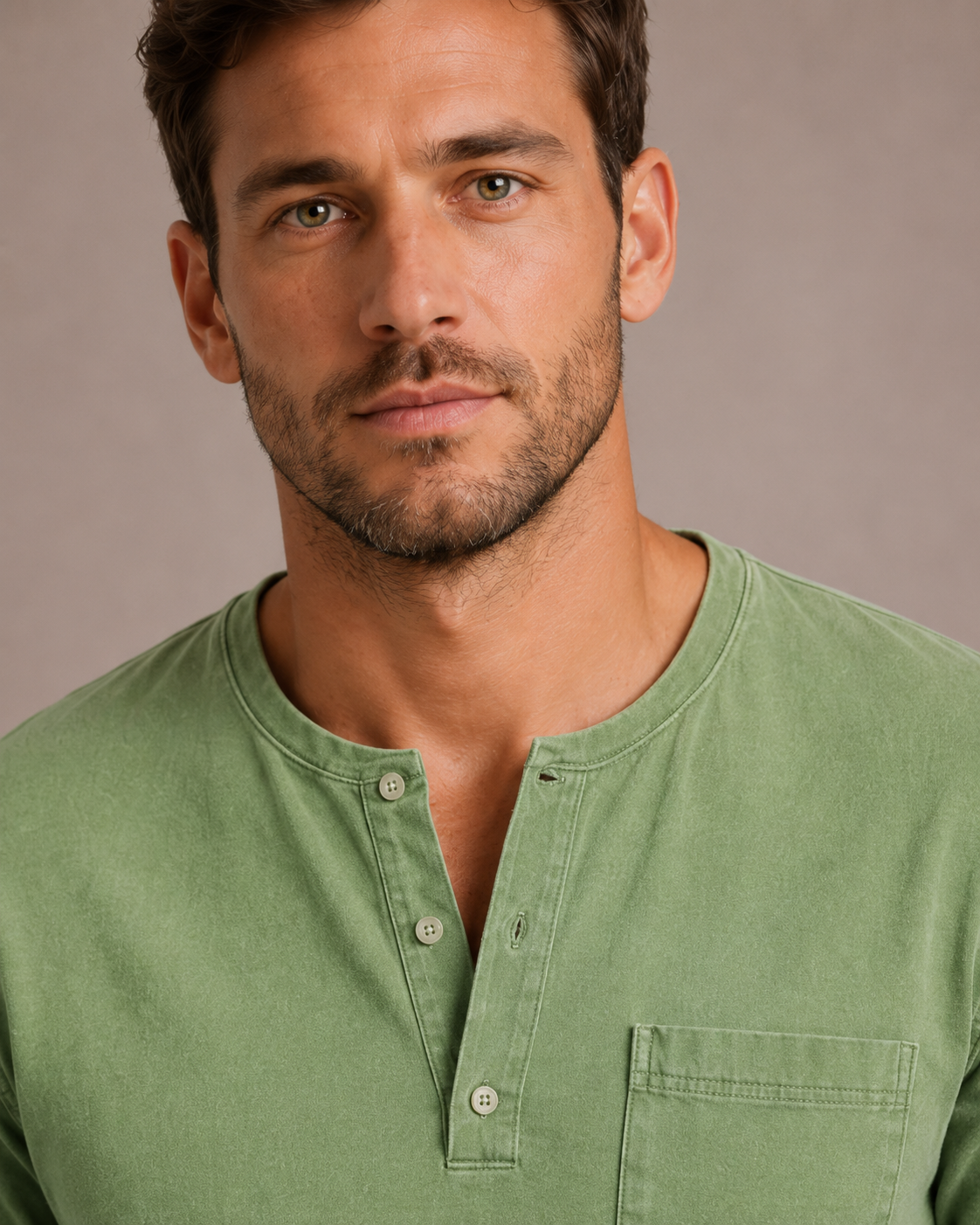 Camiseta Henley de manga larga para hombre