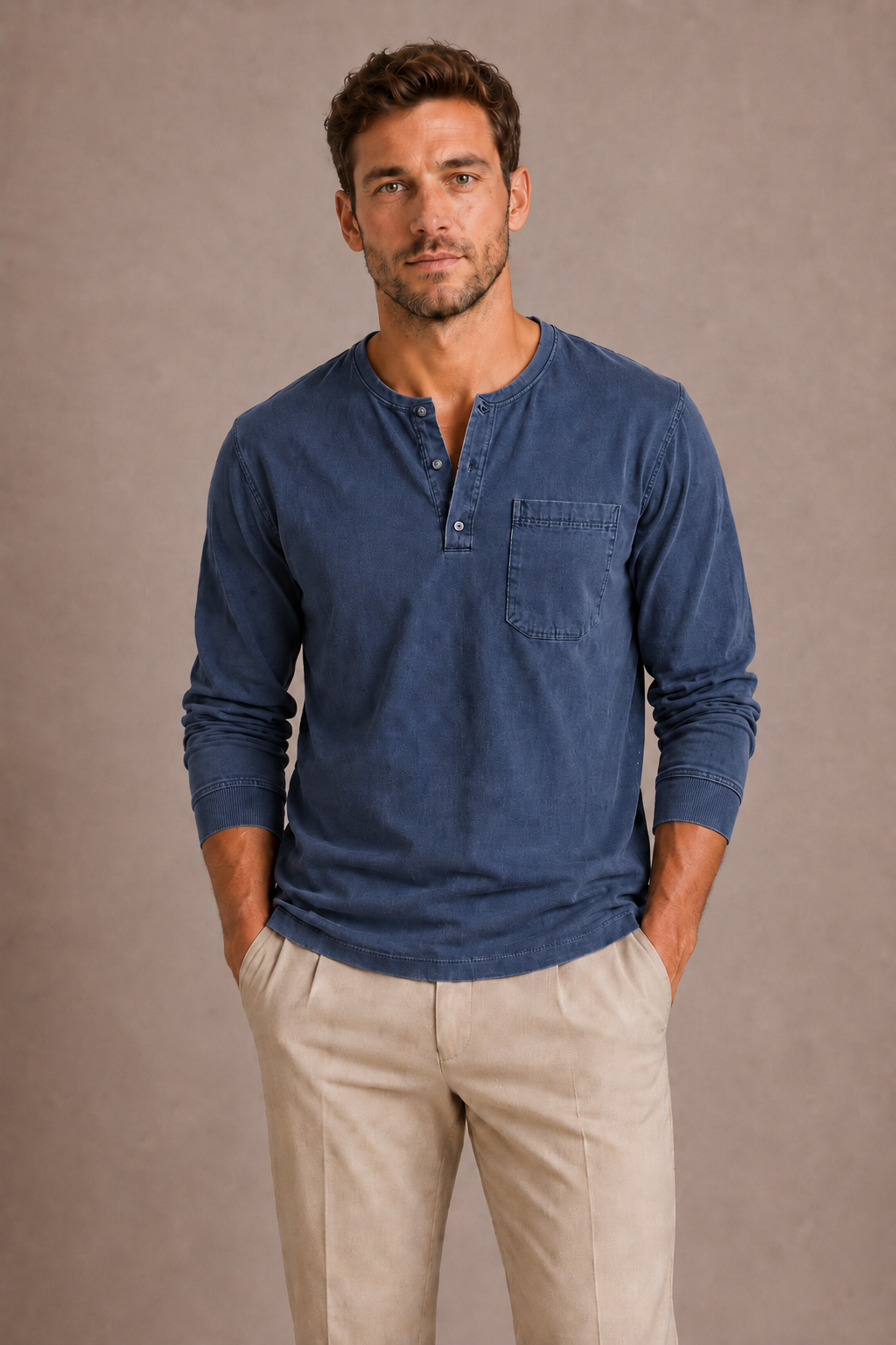 Camiseta Henley de manga larga para hombre