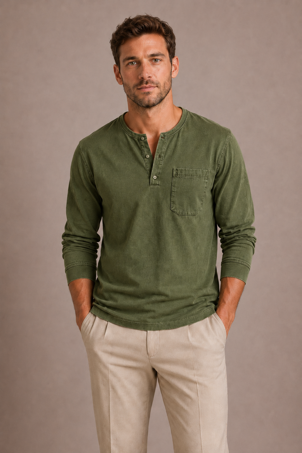 Camiseta Henley de manga larga para hombre