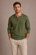 Camiseta Henley de manga larga para hombre