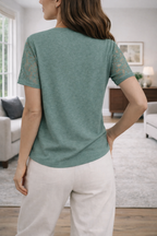 Blusa Casual con Scollo a V e Maniche in Pizzo