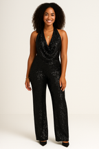 ANFINITE – Glitter Jumpsuit med Halterneck til Festlige Anledninger for Kvinder