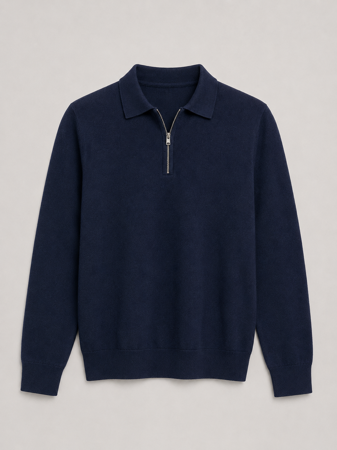 Pull homme en maille fine avec col polo et demi-zip - Élégant et confortable