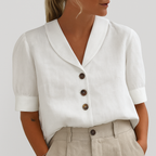 Camicetta Donna Estiva con Bottoni e Maniche Corte – Blusa Elegante con Colletto e Vestibilità Morbida