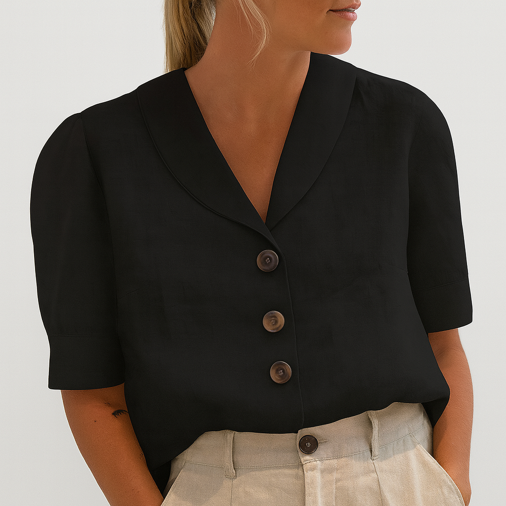 Camicetta Donna Estiva con Bottoni e Maniche Corte – Blusa Elegante con Colletto e Vestibilità Morbida