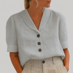 Camicetta Donna Estiva con Bottoni e Maniche Corte – Blusa Elegante con Colletto e Vestibilità Morbida