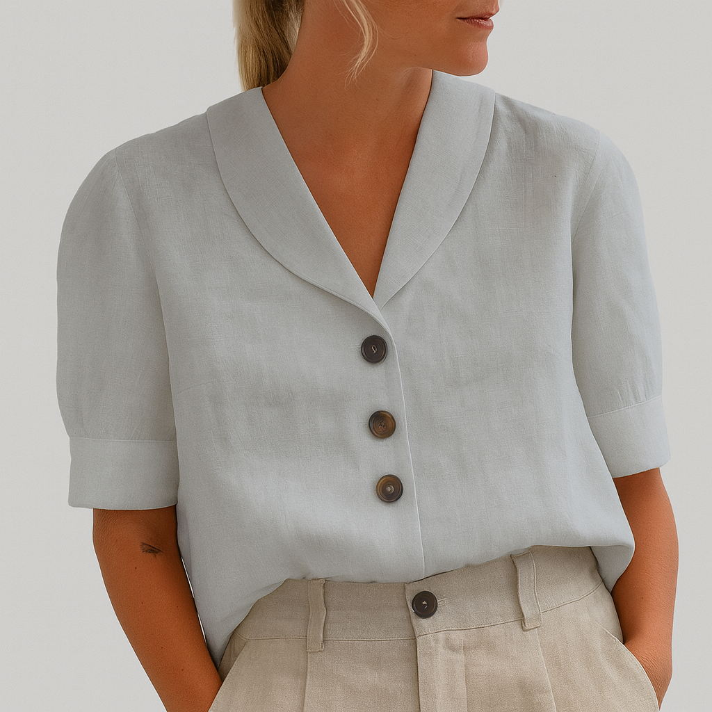 Camicetta Donna Estiva con Bottoni e Maniche Corte – Blusa Elegante con Colletto e Vestibilità Morbida