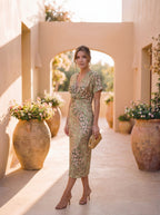 Midi Kjole Slå-Om Silhuet Elegant Stil