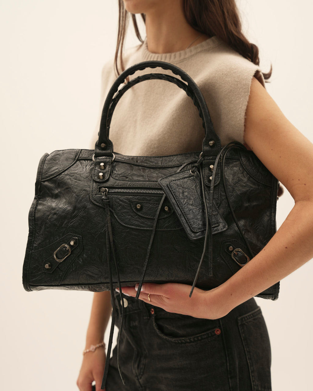Sac fourre-tout pour femme en cuir avec fermeture éclair, compatible avec un ordinateur portable de 14"