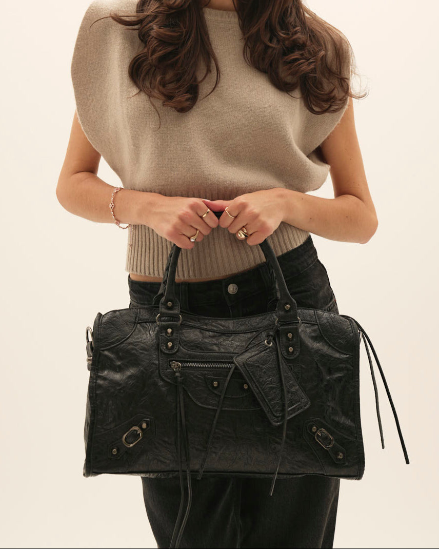 Sac fourre-tout pour femme en cuir avec fermeture éclair, compatible avec un ordinateur portable de 14"