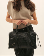 Sac fourre-tout pour femme en cuir avec fermeture éclair, compatible avec un ordinateur portable de 14"