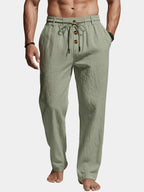 Pantalon homme en lin avec cordon de serrage et boutons – coupe droite, léger et élégant