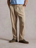 Pantalon homme en lin avec cordon de serrage et boutons – coupe droite, léger et élégant