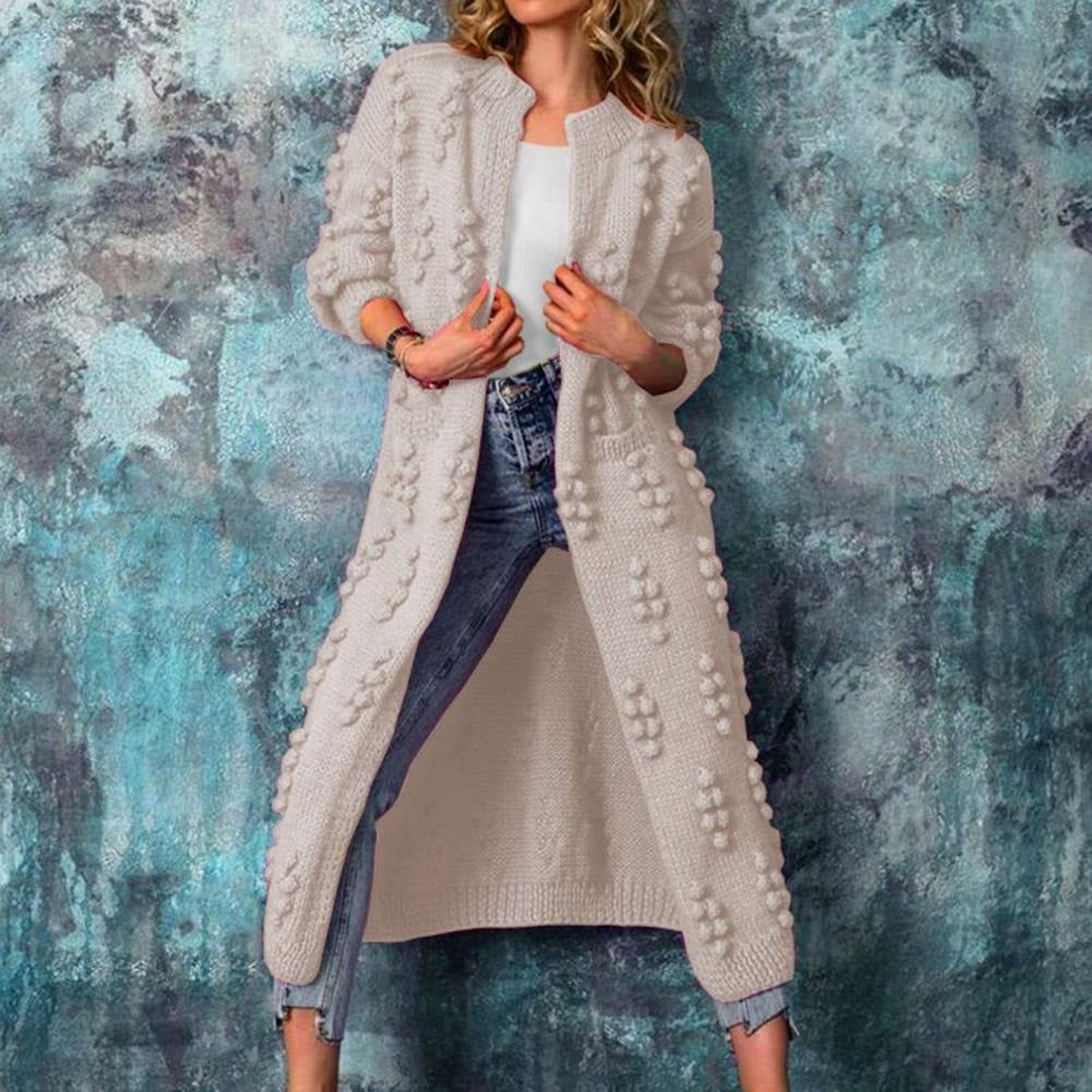 Cardigan long pour femme en maille - ouvert, doux et chaud en coton mélangé