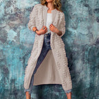 Cardigan long pour femme en maille - ouvert, doux et chaud en coton mélangé