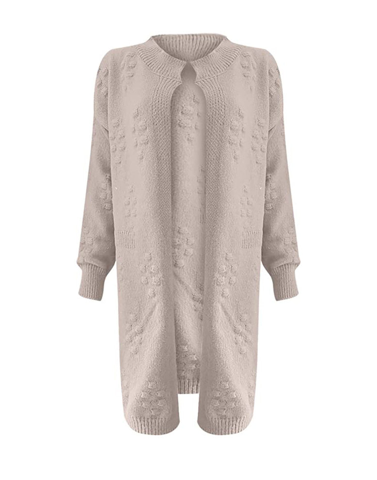Cardigan long pour femme en maille - ouvert, doux et chaud en coton mélangé