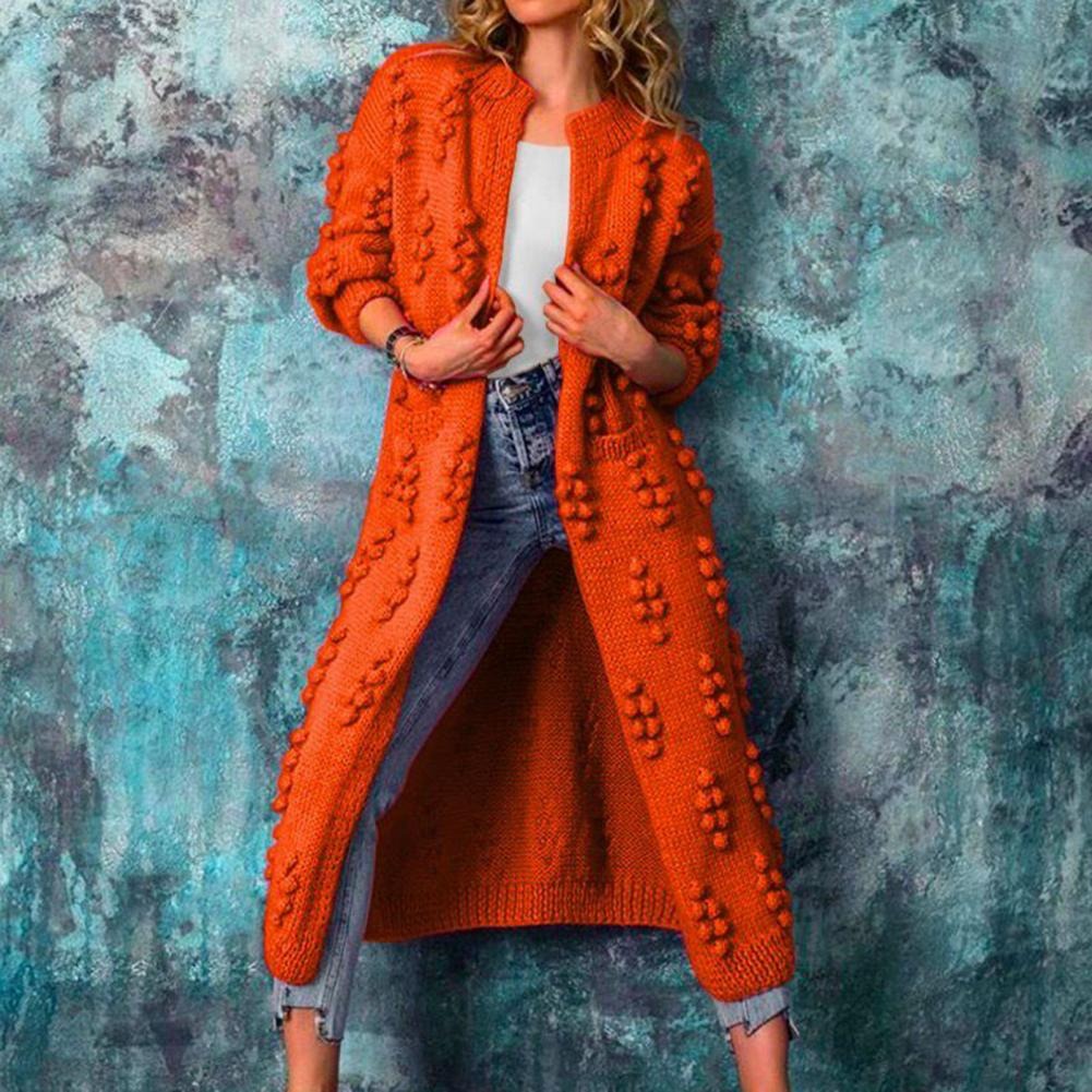 Cardigan long pour femme en maille - ouvert, doux et chaud en coton mélangé