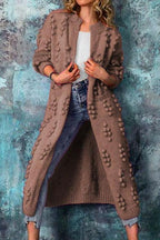 Cardigan long pour femme en maille - ouvert, doux et chaud en coton mélangé