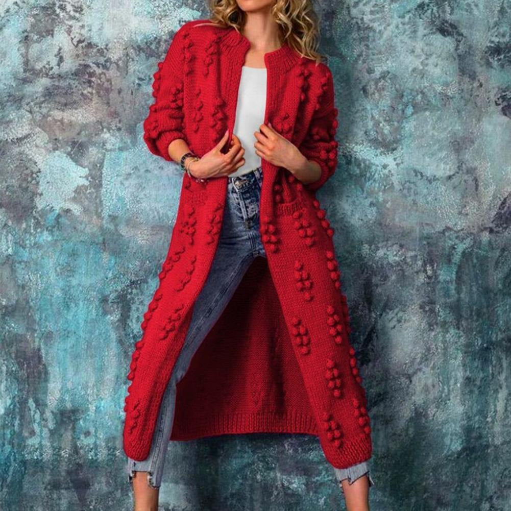Cardigan long pour femme en maille - ouvert, doux et chaud en coton mélangé