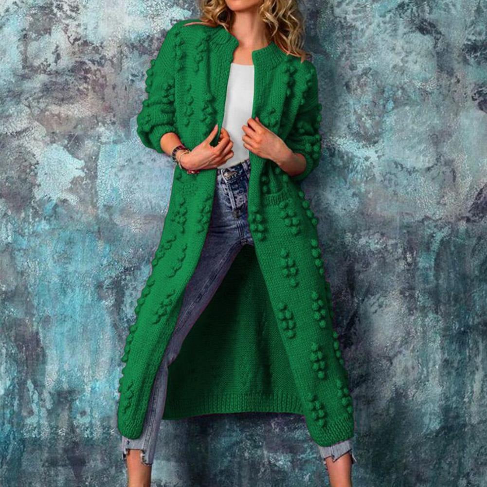 Cardigan long pour femme en maille - ouvert, doux et chaud en coton mélangé