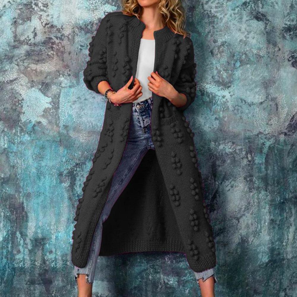Cardigan long pour femme en maille - ouvert, doux et chaud en coton mélangé