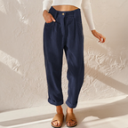 Pantaloni Donna in Velluto a Coste a Vita Alta con Pieghe