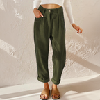 Pantaloni Donna in Velluto a Coste a Vita Alta con Pieghe