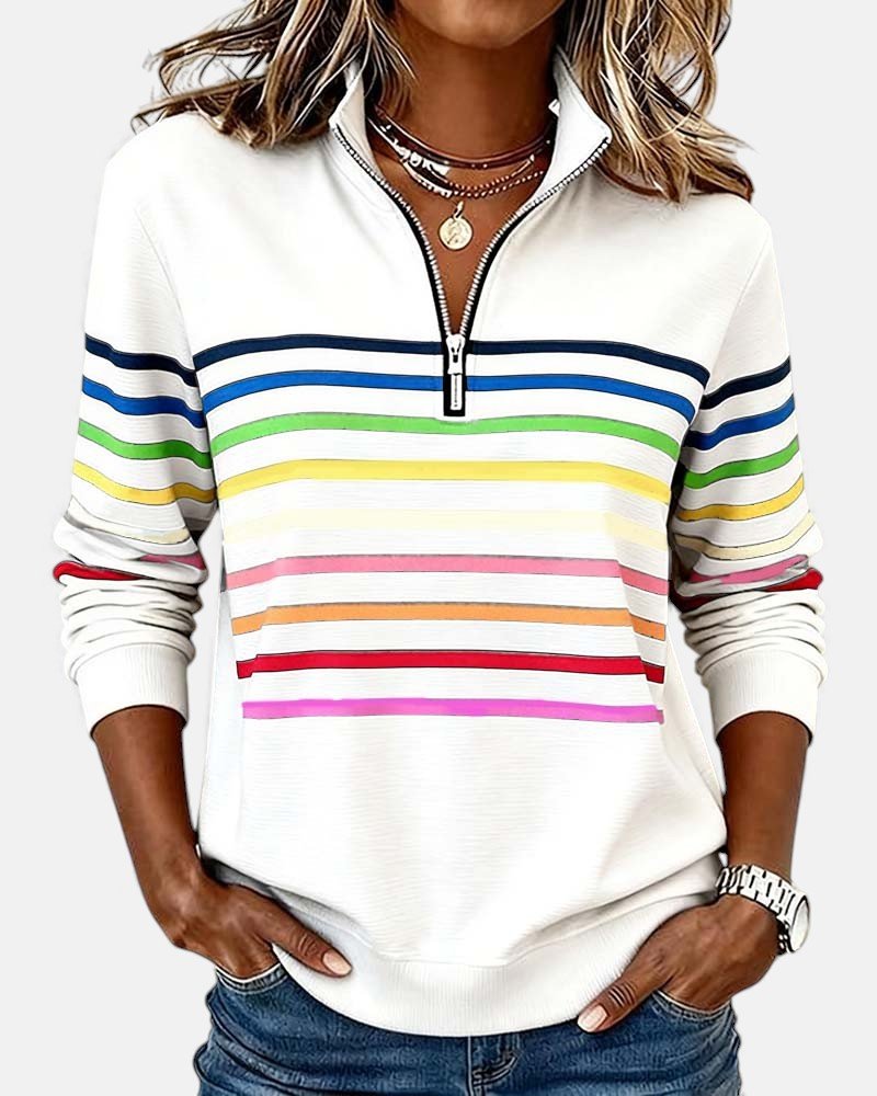Felpa Donna Stampata con Mezza Zip e Collo Alto