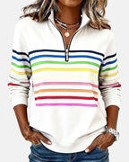 Felpa Donna Stampata con Mezza Zip e Collo Alto