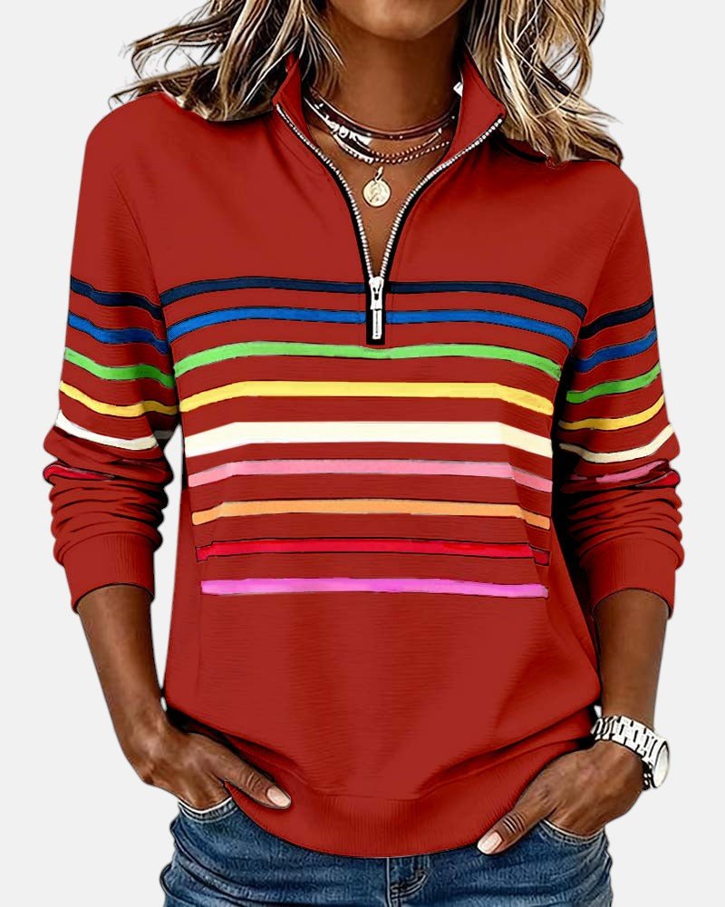 Felpa Donna Stampata con Mezza Zip e Collo Alto
