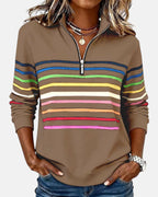 Felpa Donna Stampata con Mezza Zip e Collo Alto