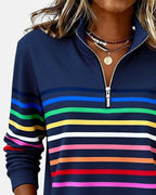 Felpa Donna Stampata con Mezza Zip e Collo Alto