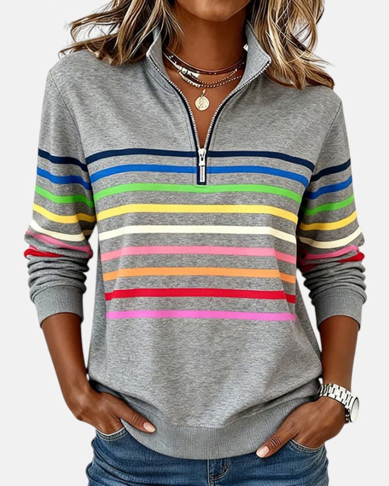Felpa Donna Stampata con Mezza Zip e Collo Alto