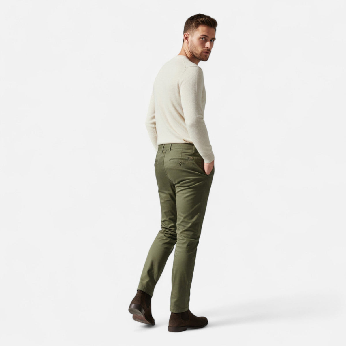 Pantaloni Chino Uomo in Misto Cotone dal Taglio Sartoriale