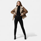 Giacca Biker Donna in Camoscio con Revers in Lana d’Agnello